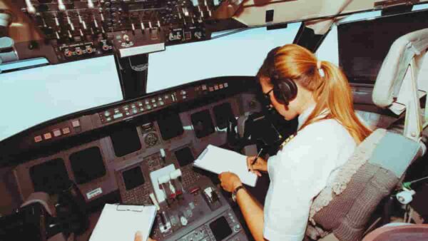 aircraft co-pilot focusing on work